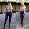 Women Skinny Ripped Holes Jeans Fashional Push Up Mid Waist Pant Casual Slim Fit Long Pants Female Trousers Free Shipping