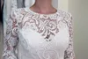 Long Sleeves Lace Sheath Fitted Short Wedding Dresses With Sheer Sleeves Informal Simple Reception Bridal Gowns