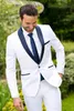 Cheap Custom Made White Groom Tuxedos Blue Lapel Groomsmen Suit Mens Wedding Suits Slim Fit Bridegroom Business Suit Jacket 335W