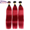 High Quality Colored 1B Red Human Hair Extensions Silky Straight Malaysian Virgin Ombre Weaves Cheap Two Tone Red Ombre Bundles Deals 3pcs