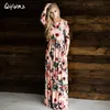 도매 - qiyun.z 2017 여름 보 호 비치 드레스 패션 플로랄 인쇄 여성 긴 드레스 3 쿼터 슬리브 느슨한 맥시 드레스 Vestidos