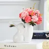 White ceramic creative rabbit flowers vase home decor crafts kids room decoration wedding gifts porcelain animal figurines