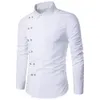 Nieuwigheid knop mannelijke witte blouse tij dubbele breasted knappe man shirt mannen business casual stijl slank blusa kantoor werk slijtage