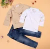 2018 european fashion boys denim clothing sets baby kids boys jacket+polo shirt+denim pants 3-piece children denim clothing sets