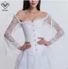 Wechery Steampunk Vintage Korse Gotik Korseler ve Bustiers Lace Up Uzun Kollu Kapalı Omuz Seksi Korse Corsage Corcepet Tops