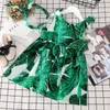 Baby Girls Green Leaf Print Beach Dress Dzieci Floral Banana Leaf Suspenden Princess Dress 2018 Lato Boutique Dzieci Odzież