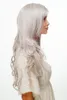 女性のヘアウィッグホワイトグレーミックスカール波線長サイドパーツ約70 cm