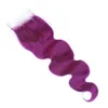 퍼플 컬러 말레이시아 바디 웨이브 인간의 머리카락 3Bundles 탑 클로저 순수한 보라색 버진 헤어 위브 확장 레이스 클로저 4x4