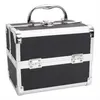 Fashion Cosmetic bag Portable Diamond Texture Aluminum Makeup Storage Bag with Mirror & Key Black