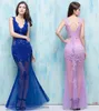 Spring and Summer Nightclub Sexy Look Sexy Black Piano Blue Robes de bal Long Section Slim Tail de poisson Deep V Club Sexy Femmes DH1605