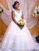 Abiti da sposa con maniche ad aletta taglie forti Abiti da sposa sudafricani con collo trasparente Abiti da sposa in tulle Abiti da sposa lunghi fino al pavimento