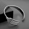MQCHUN Design creativo Moda Coltello Forchetta Braccialetti aperti in argento Braccialetti per uomo Donna Gioielli Hip Hop Regolabili