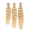 Natte en golvende Peruaanse maagdelijke blonde haarbundels met sluiting Water Wave 613 blonde inslagen van echt haar met 4x4 kanten voorkant C3682724