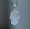 Haute qualité hip hop bling boîte chaîne 24 femmes hommes couple or argent couleur glacé Hamsa main pendentif collier avec cz1241m