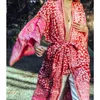 BOHO INSPIRED Summer 3/4 Sleeve Floral Printed Maxi Kimono Cardigan Blusas Rayon Loose Women's Shirts Blouse 2018 Beach Clothes