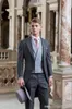 Groothandel - Custom Design Paited Revers Dark Grey Tailcoat Heren Party GroomsMen Past in Wedding Tuxedos (jas + broek + Tie + vest) Nee; 303