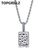 TOPGRILLZ Shiny Square Pendant Necklace Gold Silver Color Cubic Zircon Men's Charms Hip Hop Jewelry Gifts With 24 inch Rope Chain