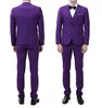 Dostosuj Purple Men 3 Piece Garnitur Wedding Tuxedos Groom Smokingi z Notch Lapel One Button Center Vent Men Blazer (kurtka + spodnie + krawat + kamizelka) 508