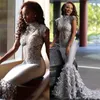 Zuid-Afrika Prom Jurken Hoge Hals Cap Sleeves 2018 Mermaid Avondjurk Lange Rose Trein Distributie Sheer Kralen Pailletten Cocktail Jurken