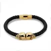 New Fashion Mens Punk Bracelet Multicolor Skull Charm Bracelet Black Leather Handcuff Chain for Men Boys354B