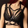 HARNAIS DE CORPS EN CUIR DE FEMMES Sexy Bondage Lingerie punk Goth Tops Cage Bra Harnais en cuir Ceinture Full Dance festival Rave Wear