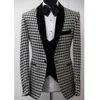 3 Pieces Hot Selling Mens Groom Formal Wear Houndstooth Blazer Dinner Party Prom Suits Groomsmen Groom Tuxedos Men Wedding Suits Bridegroom