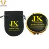 MOQ 100pcs Customized Gold Color Pocket Mirrors & Gift Velvet Pouch Printed LOGO Compact Golden Lady Folding Makeup Cosmetic Mirror Portable