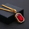 À la mode Bling Ruby Pendentif Collier Pour Hommes En Acier Inoxydable Plaqué Or Hip Hop Chaîne Cubaine Colliers Pendentifs Hommes Hiphop Bijoux NL9711442