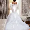 3/4 Long Sleeve Wedding Dress Off Shoulder Beads Lace Applique Sash Tiered Bridal Gowns Charming African Tulle Mermaid Wedding Gowns