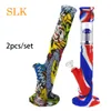 Print Handblown Silicone Hookah DAB Rig Glass Water Pipe Dabbing Glass Vaporizer Straight Silicone bong Detachable glass smoking bongs