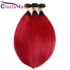 Cuticle Aligned Red Ombre Brazilian Virgin Hair Extensions Straight Colored Human Hair Bundles Dark Roots 1B Red Brazillian Ombre Weaves