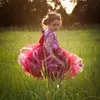 Fluffy Ball Gown Flower Girls Dresses Jewel Neck Beads Petals Applique Sheer 3/4 Sleeve Birthday Dresses Cute Knee Length Girls Pageant Dres