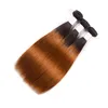 Ombre rak T1b / 30 # Dark Root Auburn Mänskligt hår 3/4 buntar med spetslås Färgat brasilianskt hårväv med spetslåsning