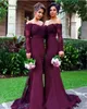 2018 Tanie Burgundia Mermaid Długie Druhna Dresses Sexy Off Ramię Koronki Aplikacja Zroszony Party Suknie Maid Dress Plus Size Custom