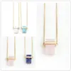 Mode 4 couleurs bleu rose Quartz Turquoise collier Rectangle pierre naturelle plaqué or pull longs colliers pour femmes bijoux