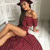 Kobiety 2018 Casual Sukienki Off Ramię Red Vintage Dot Długa Dress Summer Maxi Sukienka Szyfonowa Ruffle Sexy Beach Suknie Vestidos