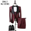 2018 kostuum op maat gemaakte ontwerp terno slim fit mannen bruiloft past bruidegom formele partij prom pak bordeaux tuxedo man past 3 stuks