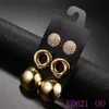 3 set Fashion Gold Color Crystal Stainless Steel Stud Earrings Set For Women Punk Mixed party jewelry aros E0545