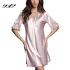 Nightgown Pijama Sexy Silk Night Dress Lace Plus Size Short Sleeve Pyjamas Women Nightwear Sleepwear Nuisette Femme