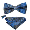 Livraison rapide Necktie Navy Blues Paisley Jacquard Ensemble de nœuds d'arc de soie tissé Standard Standard Livré Livré Hommes Accessoires LH-0724