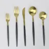 Jankng 20-bitars dinnerware service för 4 ros guld svart 304 rostfritt stål bestick kniv gaffel silvervaror middag porslin