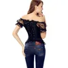 Bustiers & Corsets S-XXL Sexy Women Black Bowknots Sweetheart Lace Up Back Corset Shoulder Strap Boned Basque Bustier Top With Sleeve