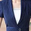 女性のスーツワークウェアセット女性ファッションストライプパンツ夏のフォーマルショートスリーブブレザーズボンオフィスレディースプラスサイズのユニフォーム