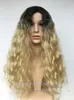 FZP Brazilian Full Medium Long Simulation Human hair Wig Natural Wave Ombre Blonde Wig For Black Women