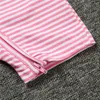 Mode spädbarnskläder baby rosa romper kort ärm randig mönster jumpsuit nyfödd baby pojke flicka kläder
