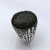 Real Pure 925 Sterling Silver Mens Ring Hollow Design Multi Black CZ Stones Inlaid Cocktail Rings Oval Shape Turkey Jewelry