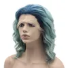 Wigs Shoulder Length Wavy Two Tone Blue Ombre Lace Front Wig