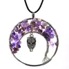 Mode kvinnor Rainbow 7 Chakra Tree of Life Pendant Necklace Quartz Owl Multicolor Natural Stone Wisdom Halsband smycken