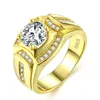 Massive Mens Ring Round Cut Zirconia 18k Yellow Gold Filled Prong Settings Fashion Ring Size 8,9,10