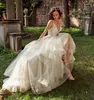 Eva av Milady 2019 En linje bröllopsklänningar Spaghetti V Neck Backless Lace Appliqued Ruffles Bridal Gowns Plus Size Sexy Vestidos